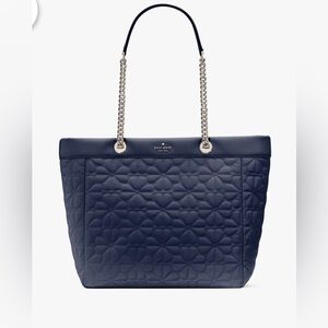 Kate Spade NWT Spade Flower Quilted Fabric XL Tote. Parisian Navy.